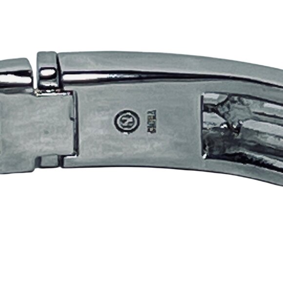 Nadri Silver Tone And Clear Crystal Hinged Bangle Bracelet (5946) - Picture 5 of 7